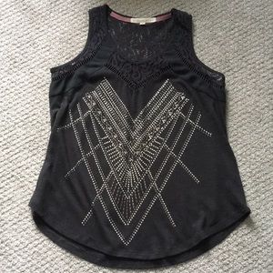 5/$15 Hint of Mint Lace and Bedazzled Sparkly Black Tank Top